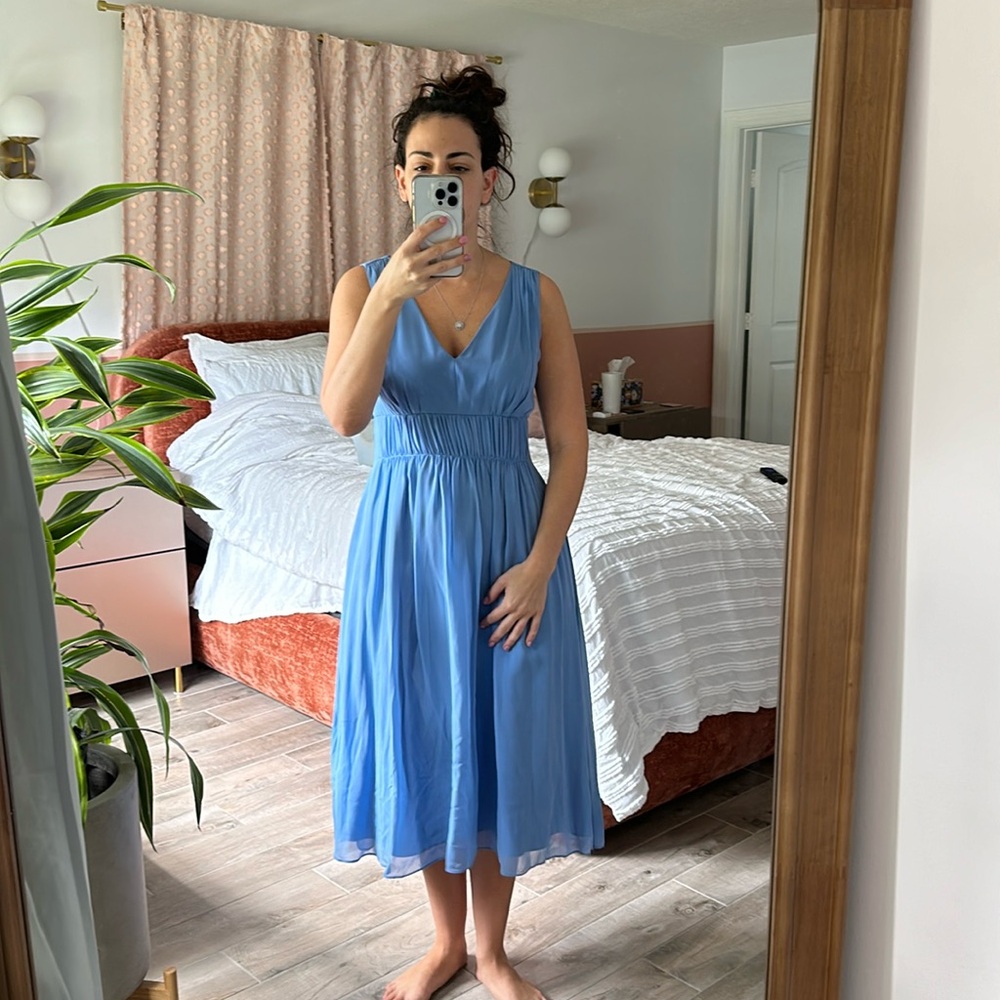 L.K. Bennett light blue-gray silk midi dress